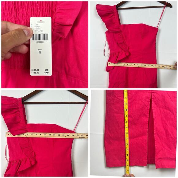 Anthropologie One-Shoulder Ruffle Linen Column Midi Pink Dress M - Picture 6 of 11